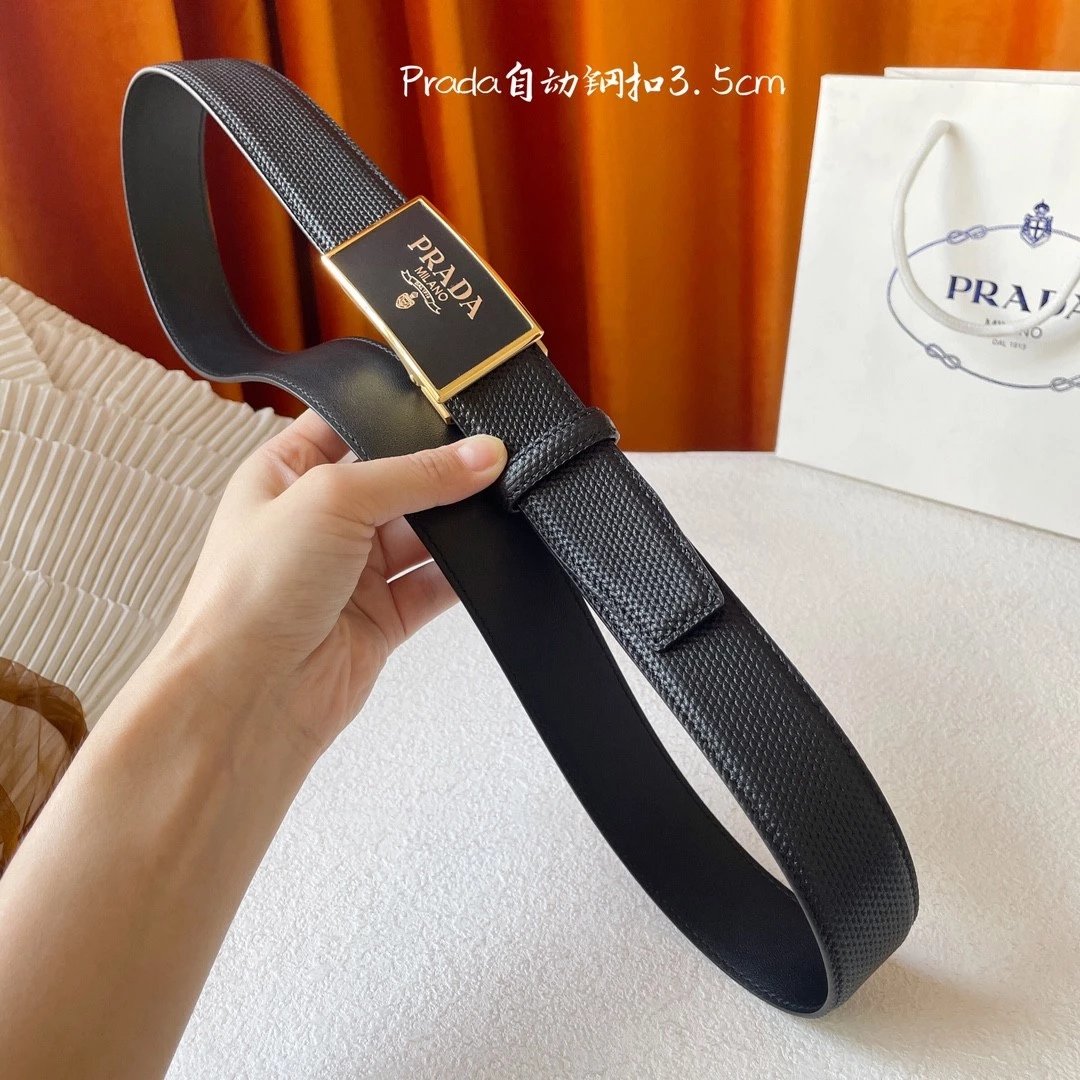 PRADA Belt Top version New Original Order Genuine Belt Men's Pin Buckle Belt Business Casual Cross Pattern Black Coffee Double-Sided Pure Original Leather Imported from Italy Cowhide Leather