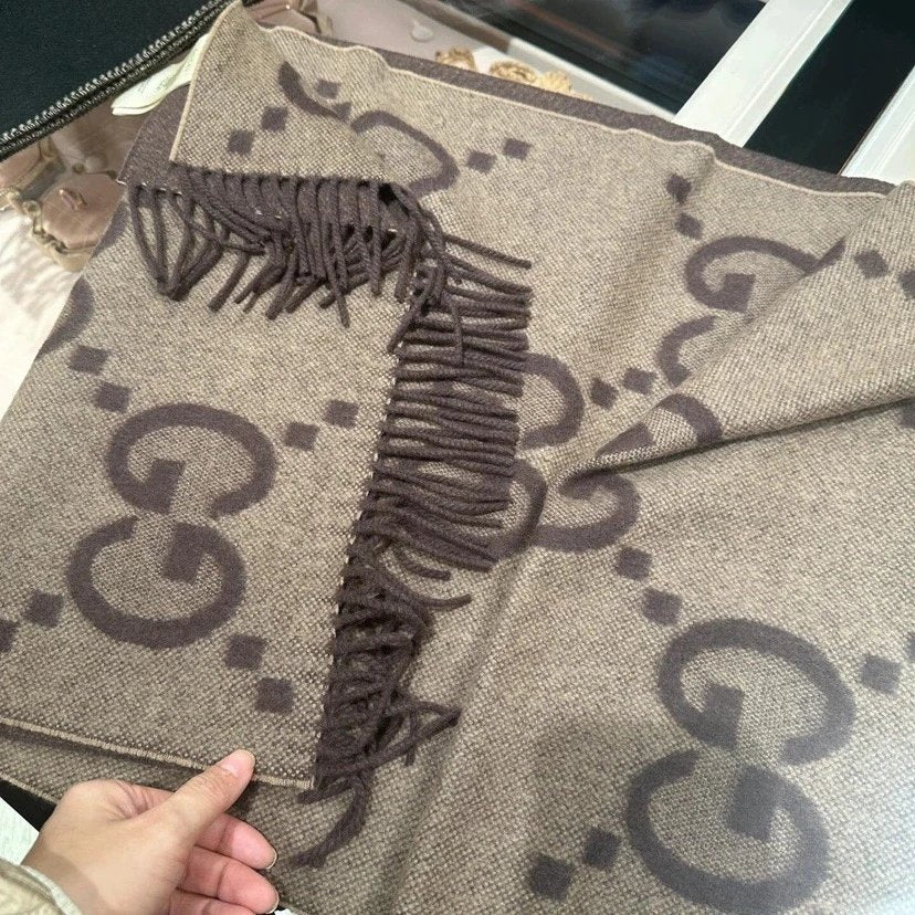 Gucci Scarf Autumn and Winter New Light Color Classic Full Printed Large logo Tassel Cashmere Wool Scarf