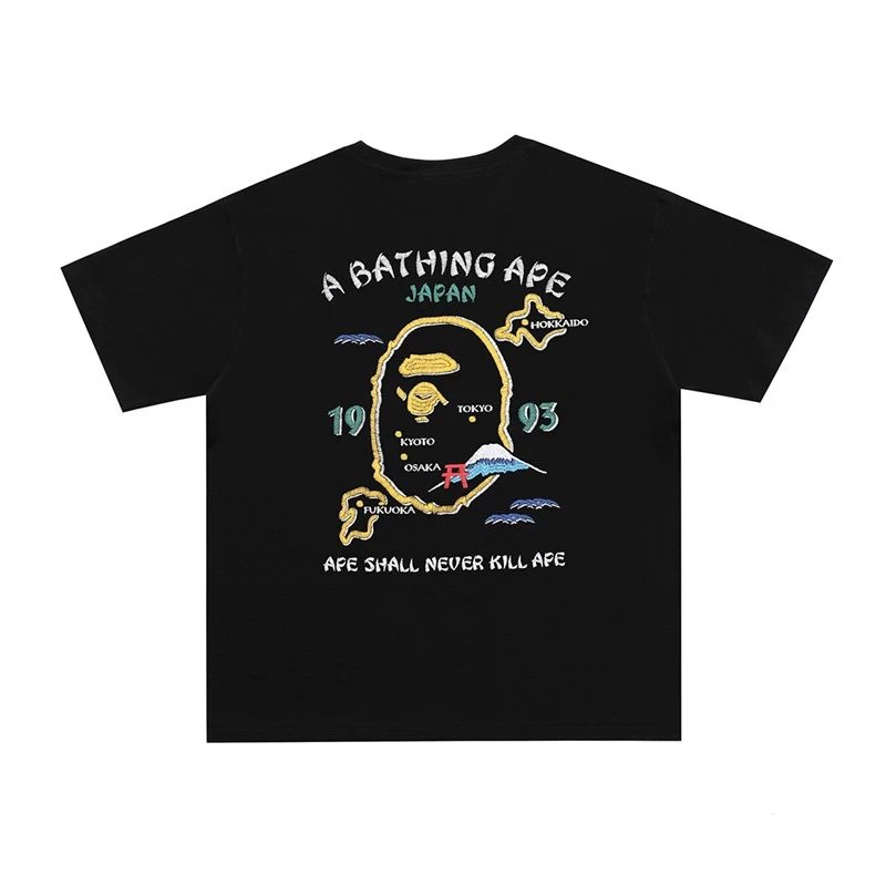 Bape T-shirt Top Version Track Totem Print Men's and Women's Couple plus Size Loose Cotton Crew Neck Short Sleeve T T-shirt