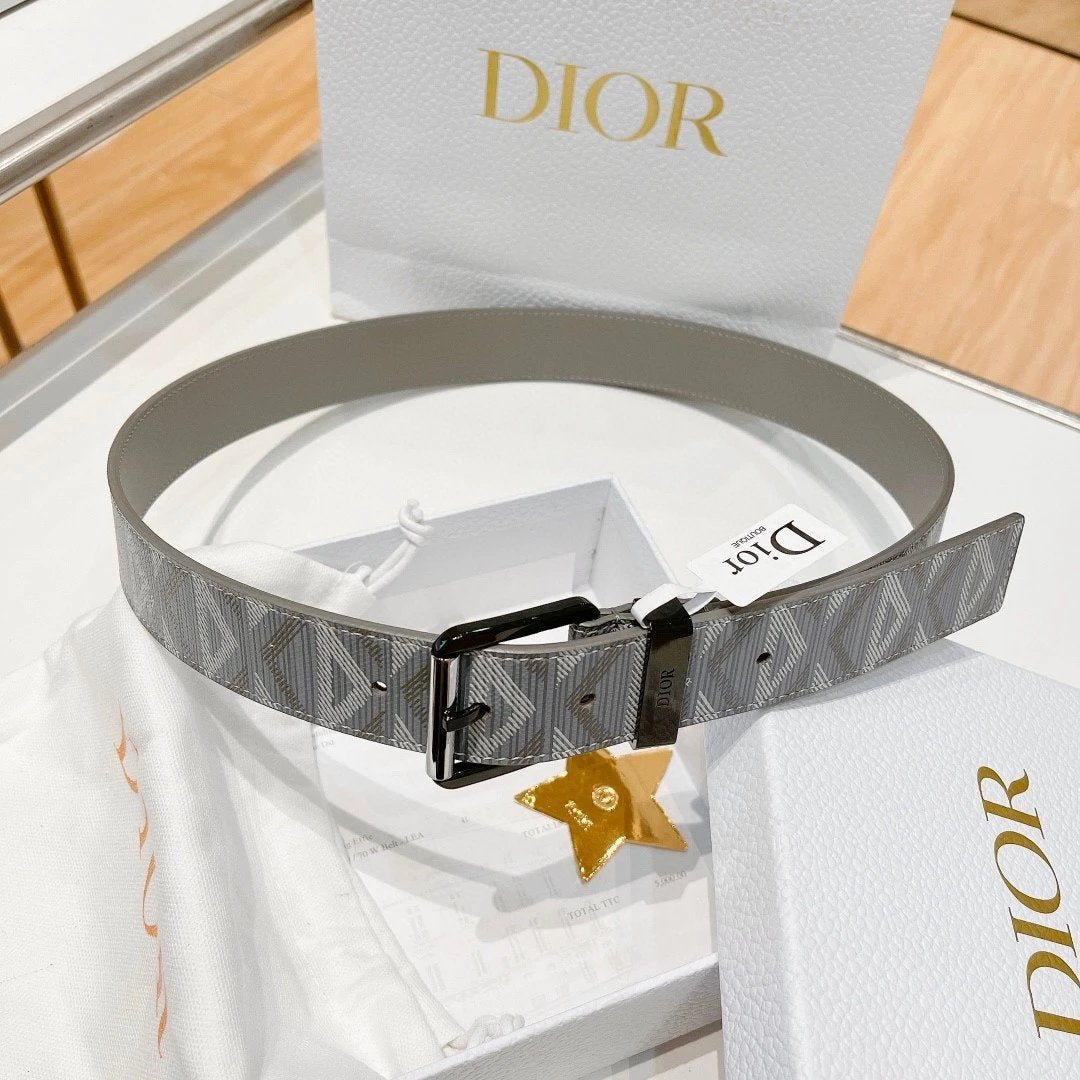 Dior Belt Top version Original Single Original Single Men and Women Universal Belt Width3.5cm Counter Full Set of Packaging Original Leather Material Classic Presbyopic Full Printed Canvas Full Stand Leather Lychee Pattern Bottom Pin Buckle Letter Buckle