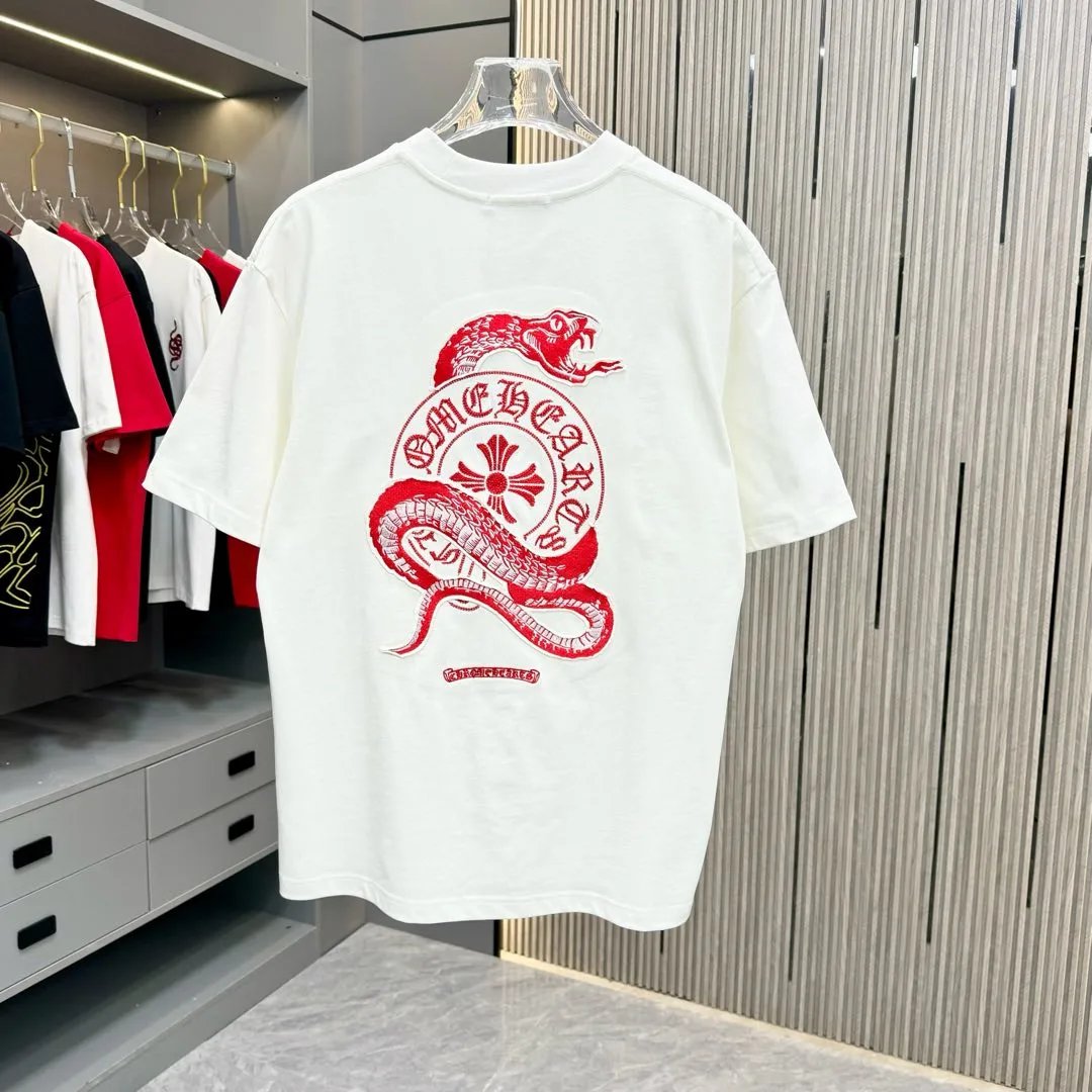 Chrome Hearts T-shirt Colorful Horse Hoof Sanskrit Embroidery logo round Neck Short Sleeve25ss New Pure Cotton Unisex Style T T-shirt OS Loose Fit Base Shirt Top Half Sleeve T-Shirt