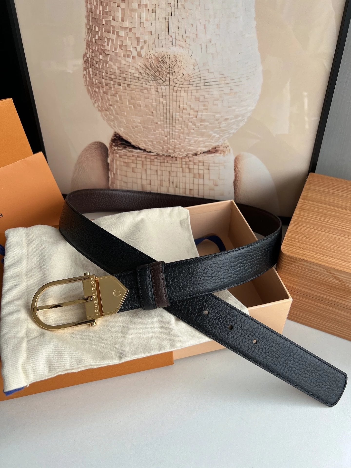 Louis Vuitton LV Belt Top version 【Counter Quality】The Most New Belt3.5cm Men's Belt Pin Buckle Men's Leather Belt with Classic Presbyopic Checkerboard Plaid Belt with Genuine Goods Packaging No Problem in and out of the Counter Versatile Casual Fashion F