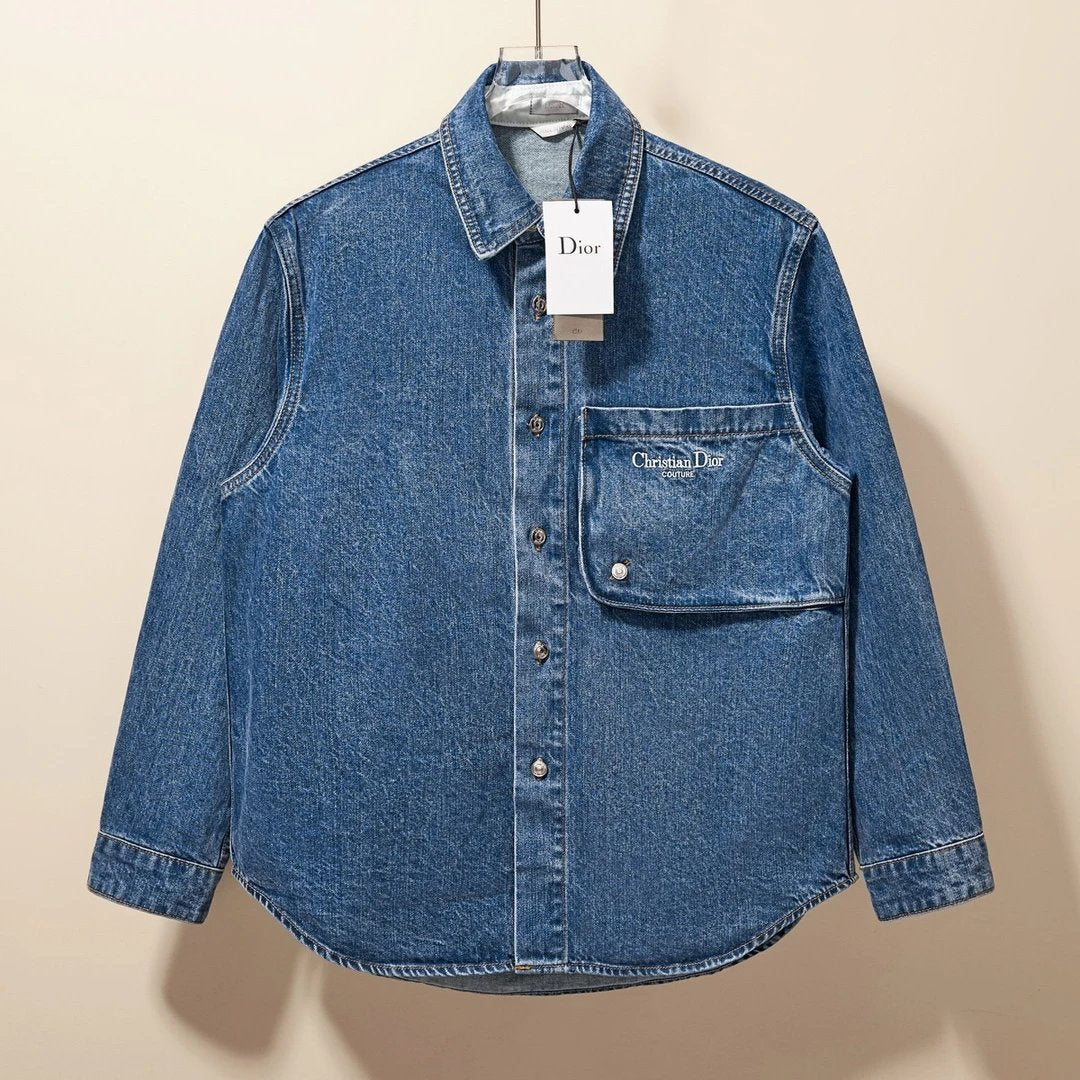 Dior Jackets Embroidered Denim Jacket Fashion Simple Heavy Casual Short Unisex Washed Vintage Turn-down Collar Jacket