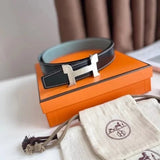Hermes Belt Top version 【New products in stock】Genuine Leather Belt Business Casual Unisex H Buckle Belt Double-Sided Available Pant Belt32mm