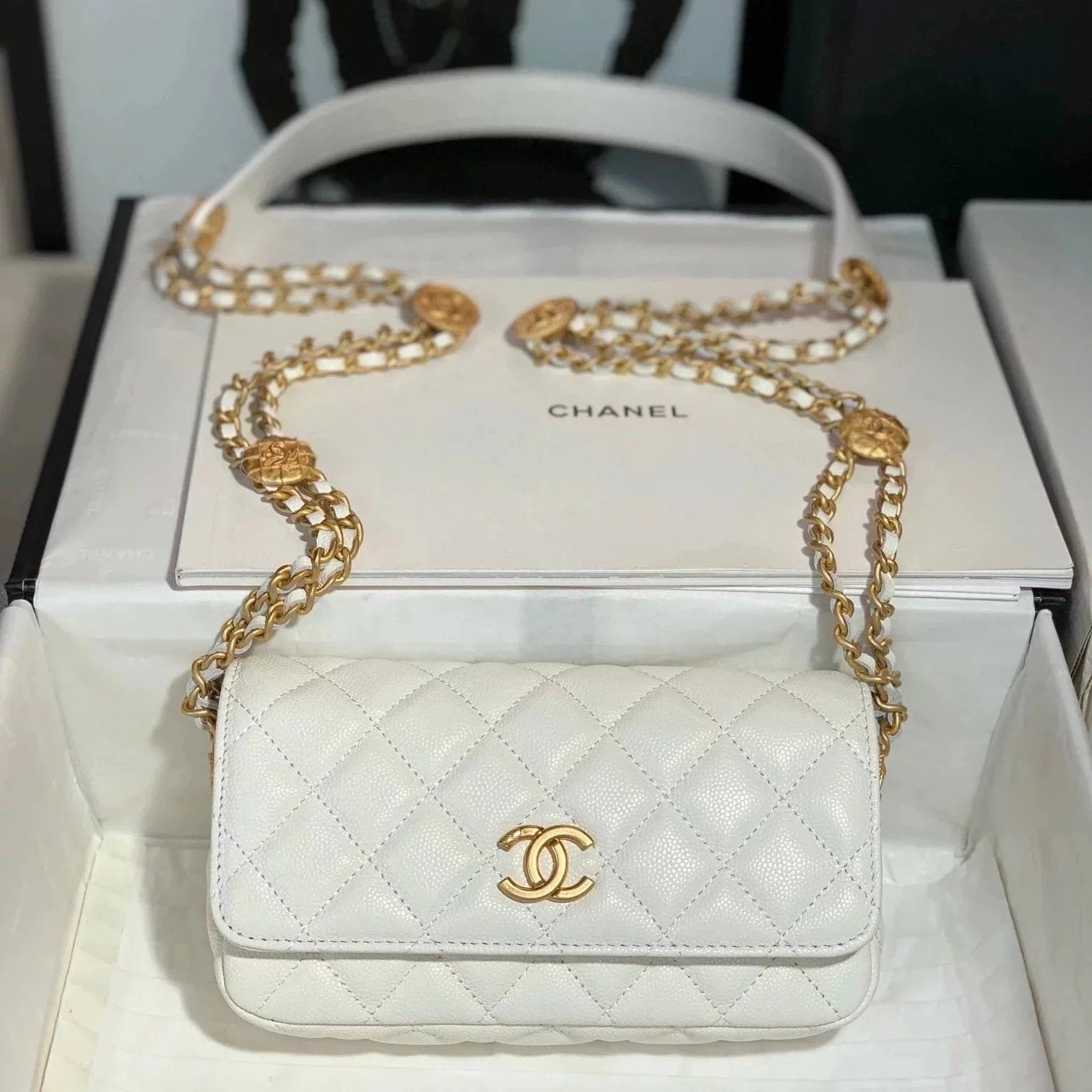 Chanel Women's Bag Top version CC-2022New Bags Popular Women's Gold Coin Baguette Bag Flap Bag Flap Bag Mobile Phone Bag Chain Bag Shoulder Messenger Handbag Celebrity Same Style Bag Women's Bag