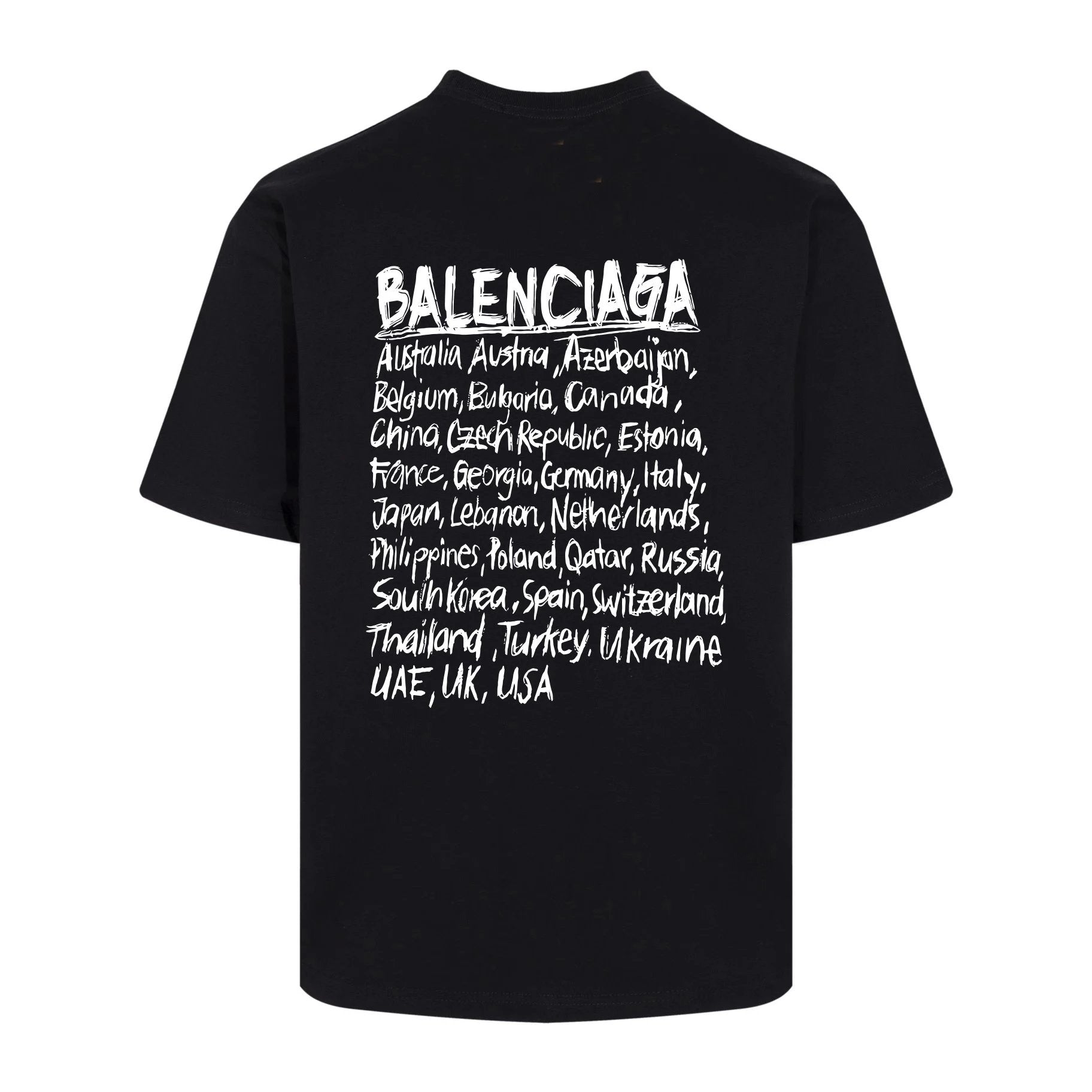 Balenciaga T-shirt Front and Back Hand-Painted Letters English Print logo round Neck Short Sleeve25ss New Pure Cotton Unisex Style T Casual T-Shirt Base Layer Shirt OS Loose Fit Half Sleeve Top Plus Size