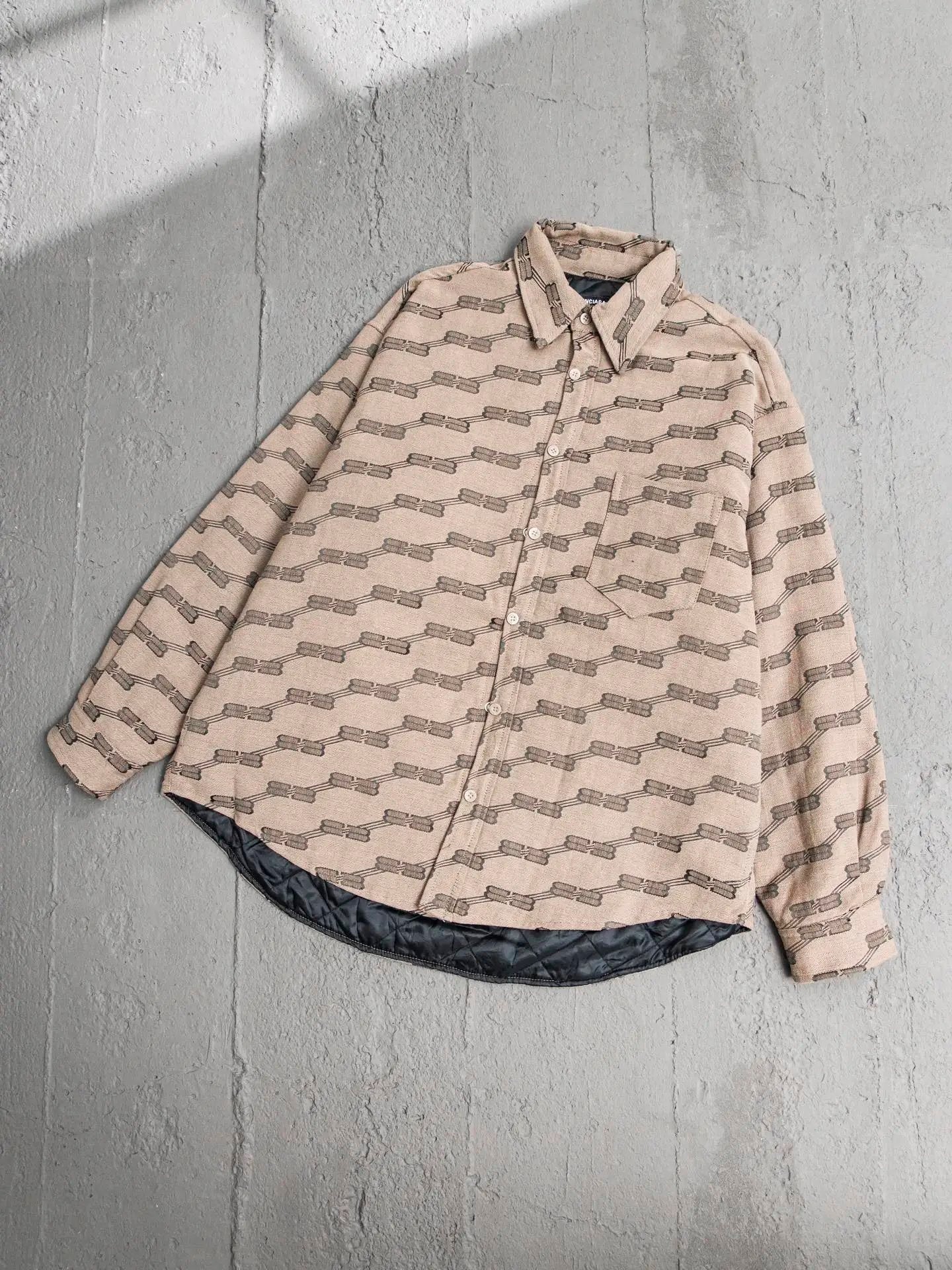 Balenciaga Down Jacket Double B Lock Buckle Vintage Jacquard Lapel Shirt Jacket Cotton Coat Casual Loose Lapel Thickened Warm Shirt Jacket os Unisex Cardigan with Various Styles24ss New Winter Products
