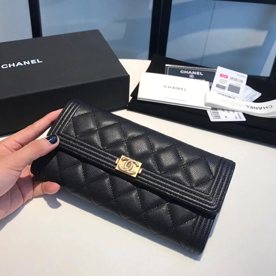 Chanel Wallet Top version 【Premium Edition】leboy Series Small Particle Ball Pattern Cowhide Caviar Cowhide Imported Sheepskin Long Wallet Two Fold Wallet Women's Wallet Handbag Card Holder Card Holder