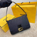 FENDI Women's Bag Top version Underarm Bag Middle-Ancient Classic Double F Presbyopic vintage Baguette Canvas Original Leather Calfskin Portable Shoulder Bag FF Buckle Brown Flip Vintage Women's Bag Cosmetic Bag Lunch Box Bag Crossbody Bag