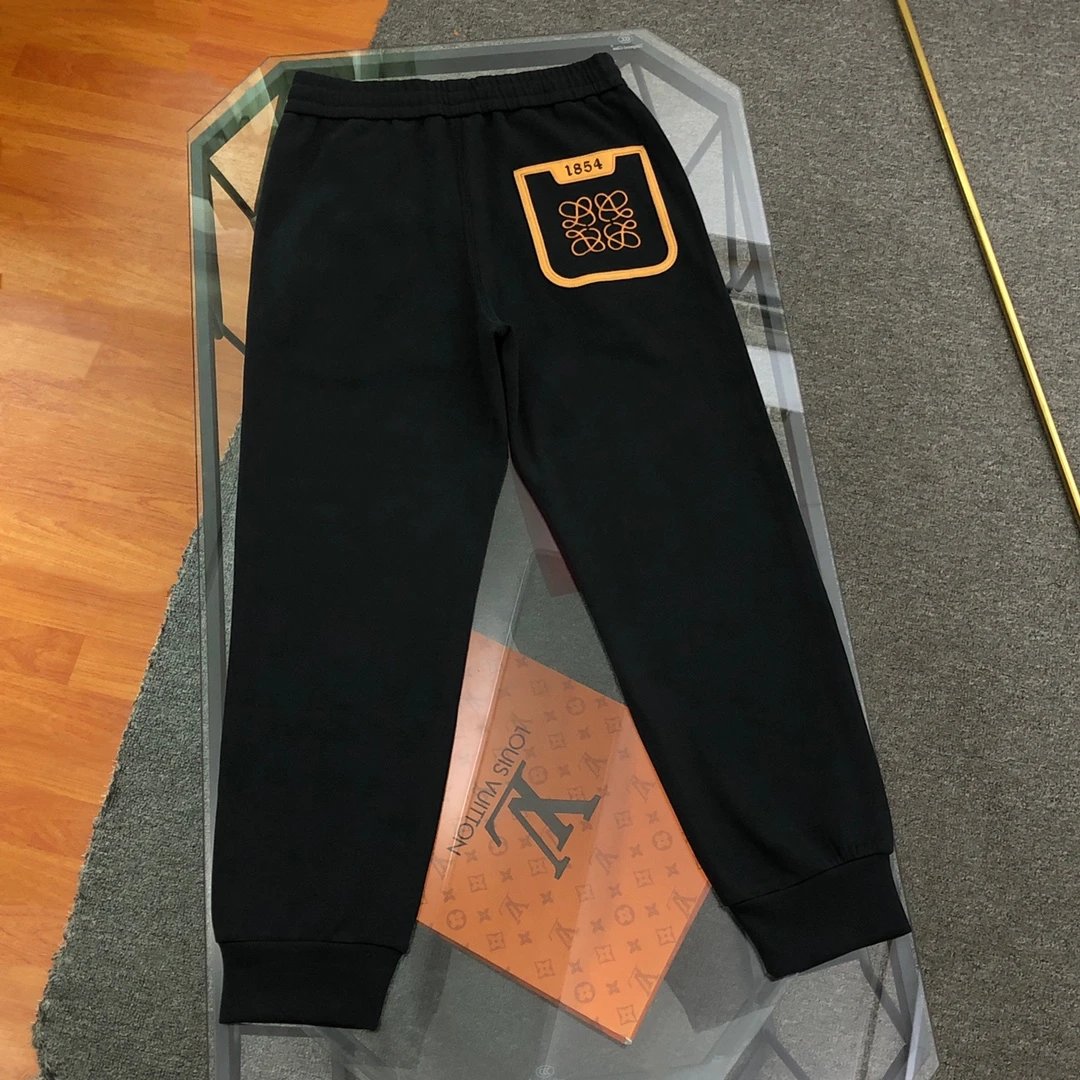 LOEWE Sweatpants 2024ss New LOGO Embroidered Casual Unisex Long Pants Drawstring Sweatpants Joggers Autumn Winter Loose Plus Size Casual Pants High Waist Color Block
