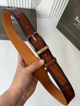 Berluti Belt Top version Original Single Men's New High-End Double-Sided Belt Waist Belt Pure Steel Rotating Pin Buckle Buckle Double-Sided Two-Color Totem Carving Carved Genuine Leather35mm Full Package Belt Men