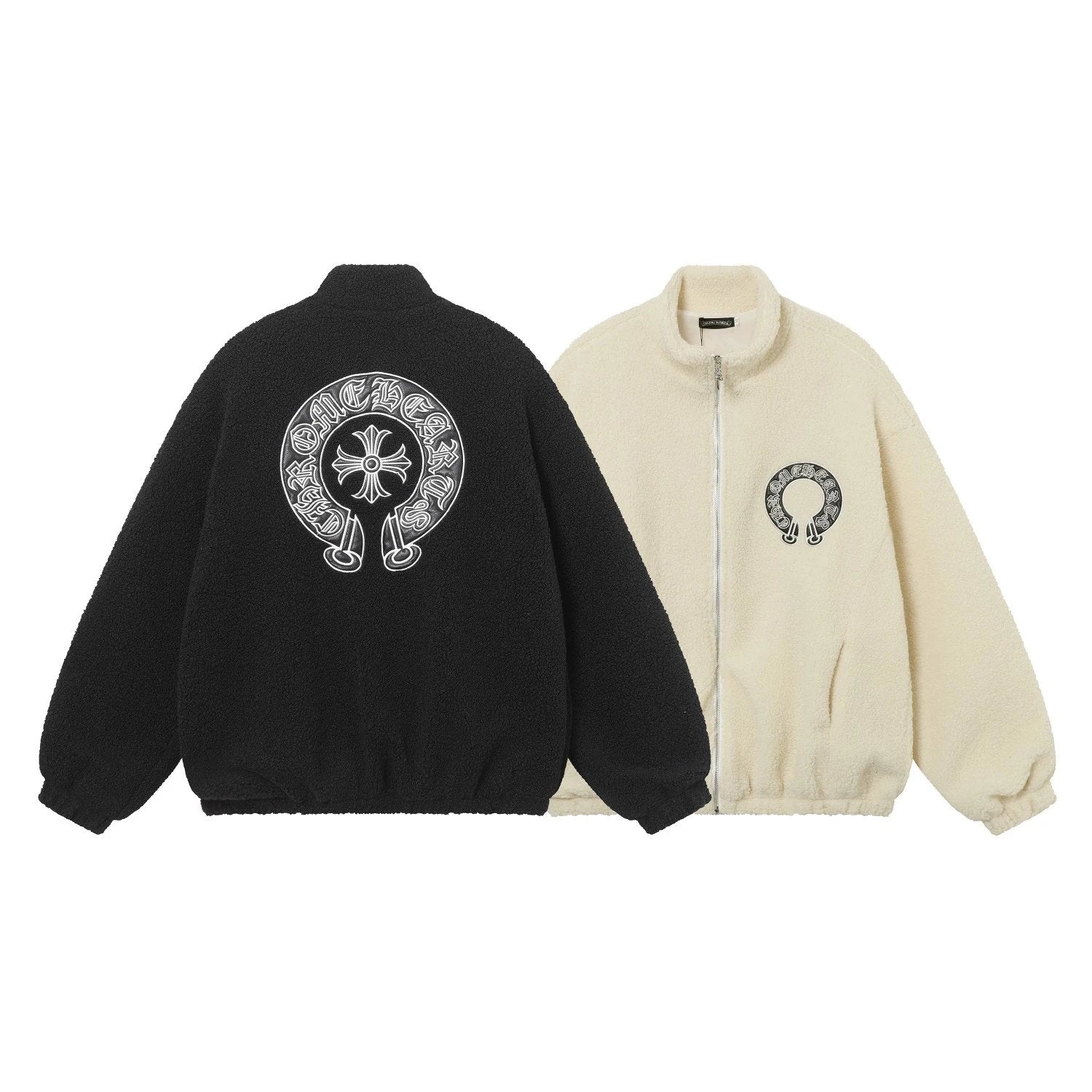 Chrome Hearts Jackets Embroidered Horseshoe Pattern Lamb Wool Gradient Zipper Coat Men and Women Same Style Jacket Winter Warm