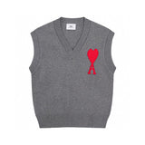 Ami Sweater Top Version Autumn and Winter New Red Heart Letter Collar Sleeveless Sweater Vest Men and Women Same Style