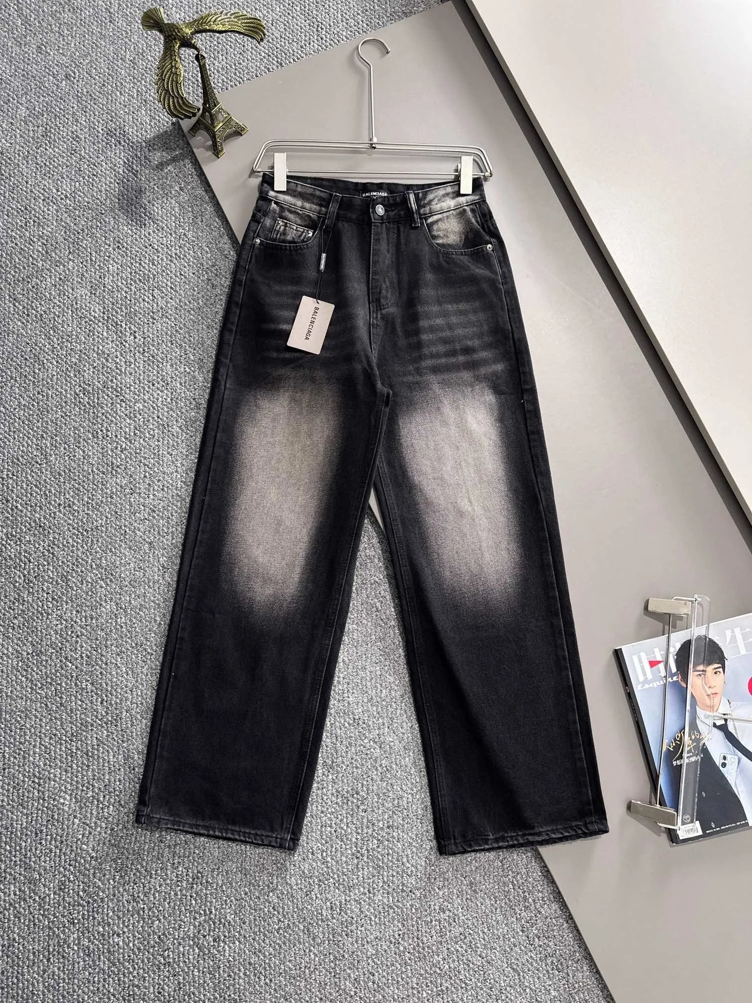 Balenciaga Jeans 25ss Spring Summer New Ripped Patchwork Double B Straight Leg Jeans Unisex Long Pants