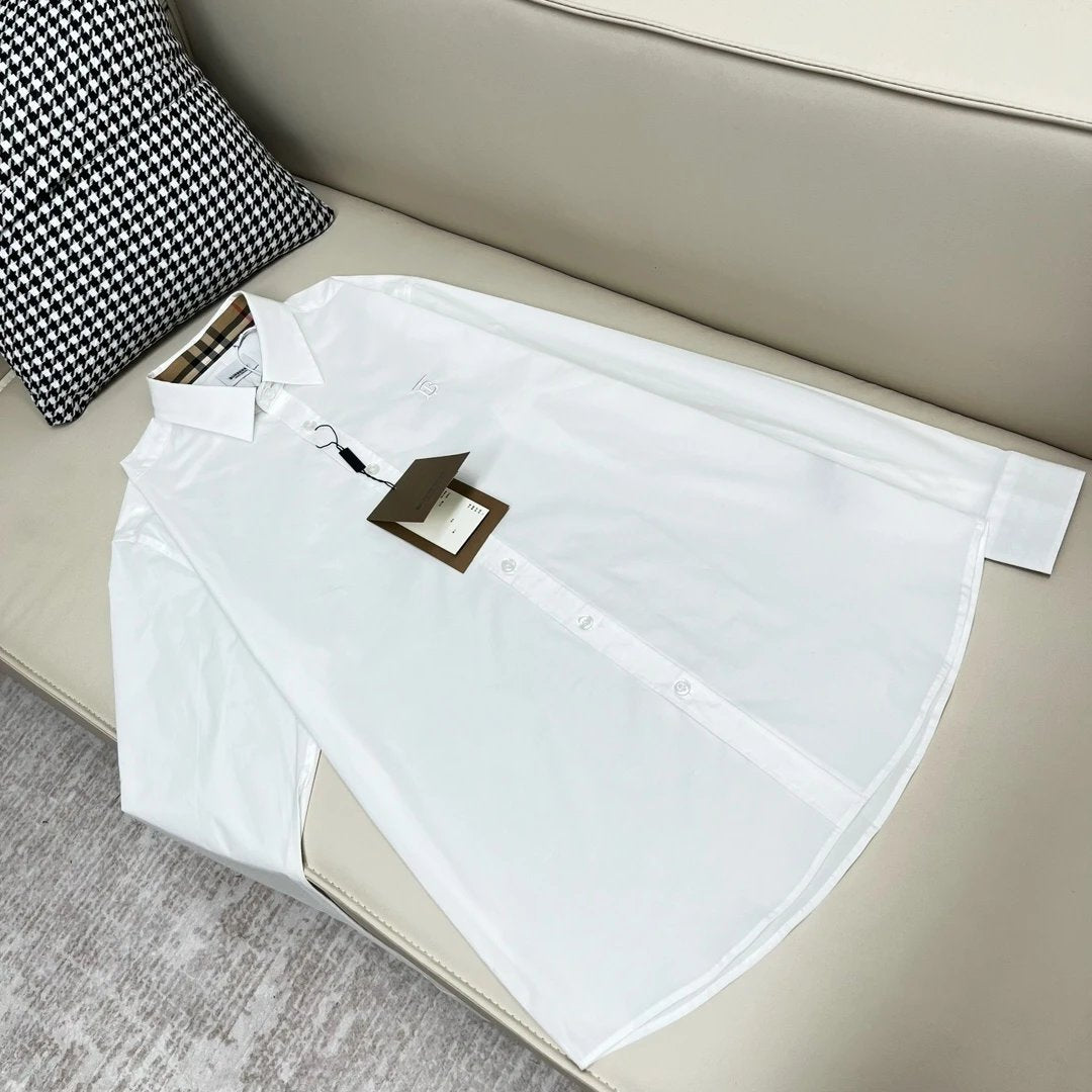 Burberry Shirt Embroidered Men's Exclusive Logo Solid Color Long Sleeve Shirt Versatile Casual Unisex