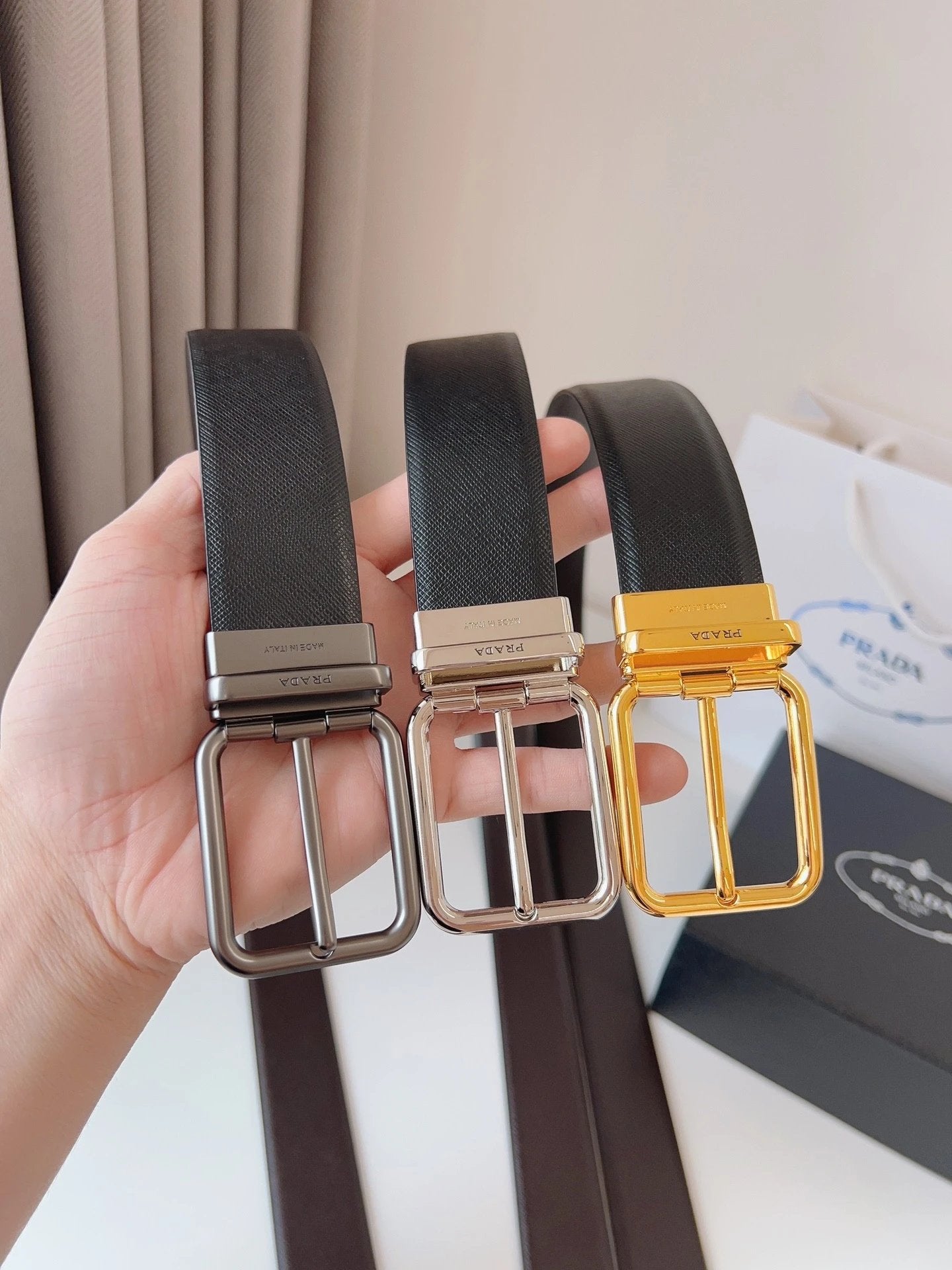 PRADA Belt Top version 【First Layer Cowhide】Men's Belt P Home Classic Business Belt Fashion Casual Width:3.5cm Boutique Pattern Automatic Buckle316Fine Steel Made Selected First Layer Cowhide Italian Leather Embryo PA Sliding Teeth Are Strong and Durable