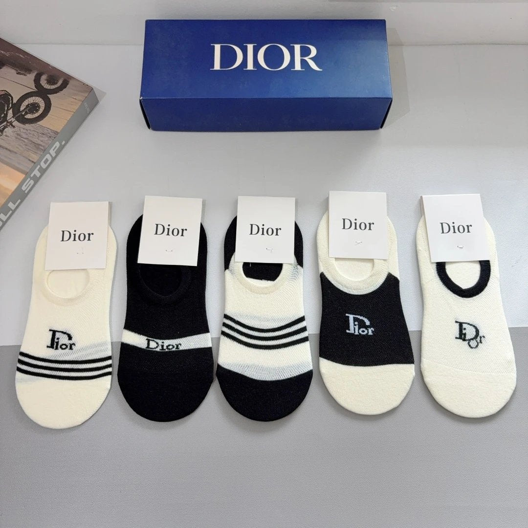 Dior Sock 【a Box5Double】Classic Letters logo Breathable Fashion25ss New Short Cotton Socks Spring Summer Autumn Thin Business Sports Casual Versatile Deodorant Sweat-Absorbing