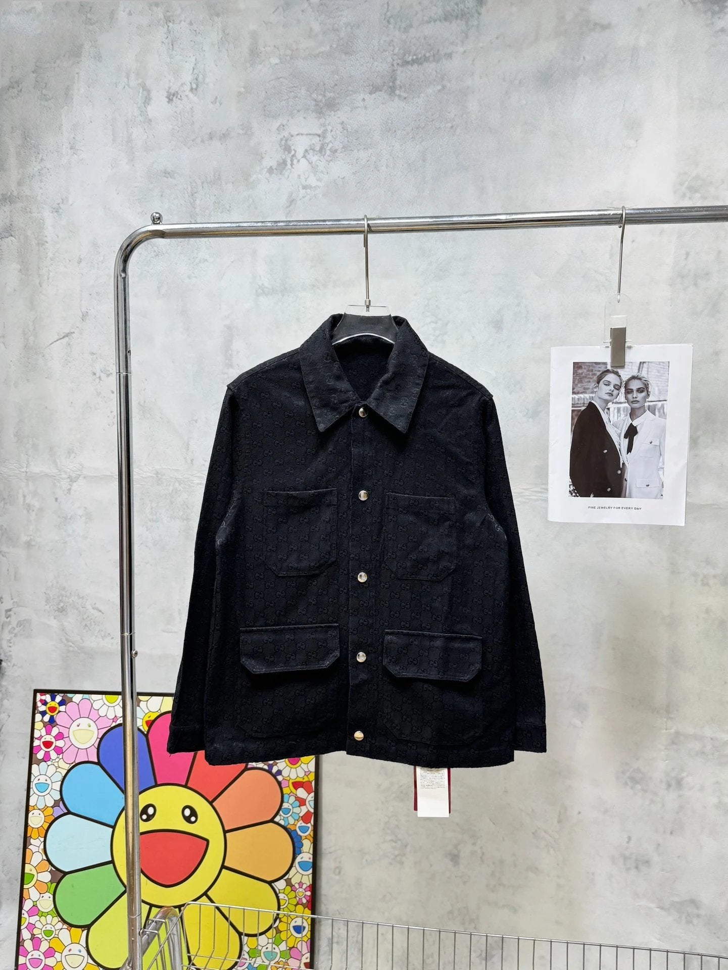Gucci Jackets Dark Pattern Full Print Turn-down Collar Multi-pocket Jacket Casual Loose Fit Cardigan Unisex24ss Autumn and Winter New Products