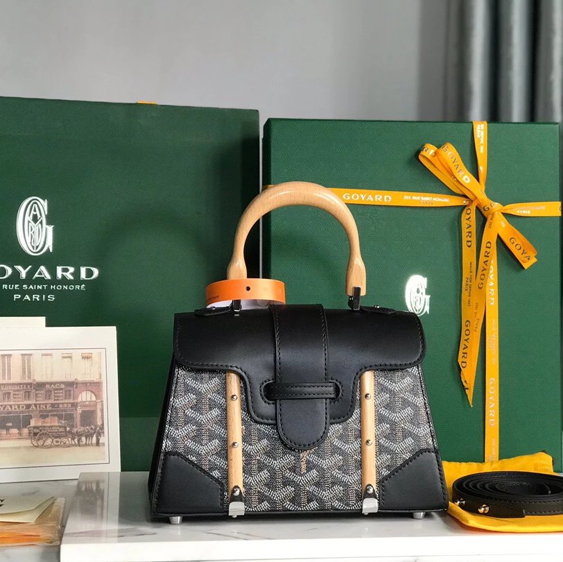 Goyard Bag Top version New Saigon Bag Handbag Small Size Saigon Saigon Bag mini Bag Small Size Handbag Celebrity Same Style Leather Crossbody Kelly Bag Women's Wooden Handle Handbag