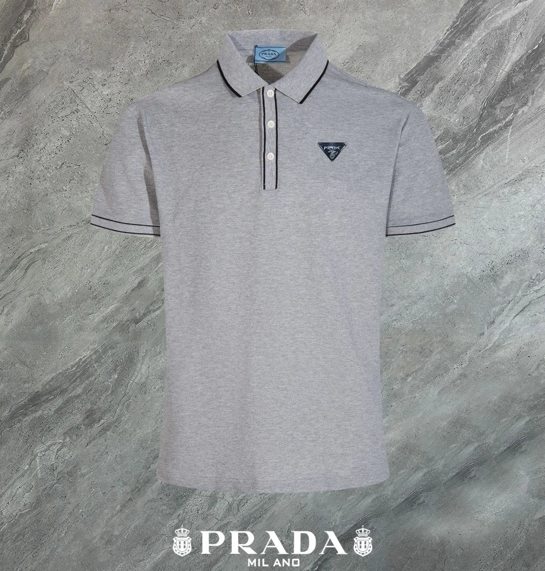 PRADA T-shirt Chest Triangle Mark logo Patch POLO Shirt Lapel Short Sleeve25ss New Unisex Style OS Loose T Summer Half Sleeve Business Shirt Plus Size T-Shirt