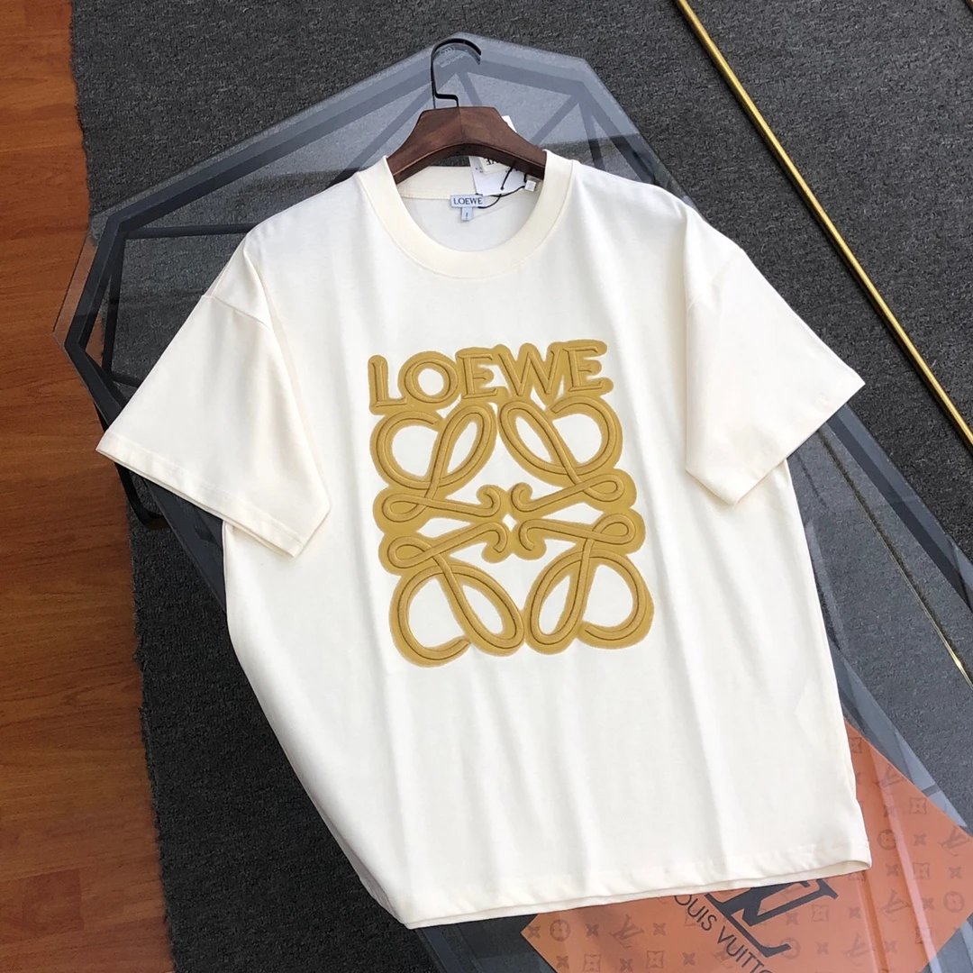 LOEWE T-shirt Large Embroidery on the Chest logo Round neck short-sleeve pure cotton T T-shirt ins Unisex Simple Summer New Casual Base Shirt T-Shirt