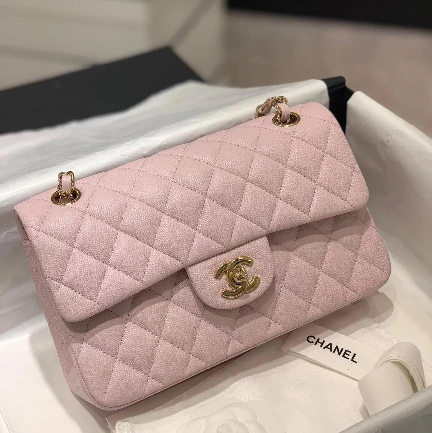 Chanel Women's Bag Top version 【Genuine Goods Leather】CF Original Caviar Ball Grain Cowhide Particles Full Classic CF Small Size23cm Black Gold Black Silver CF Flap Bag Pairs Clog Original Sheepskin Mouth Cover Chain Bag1117CF23cm