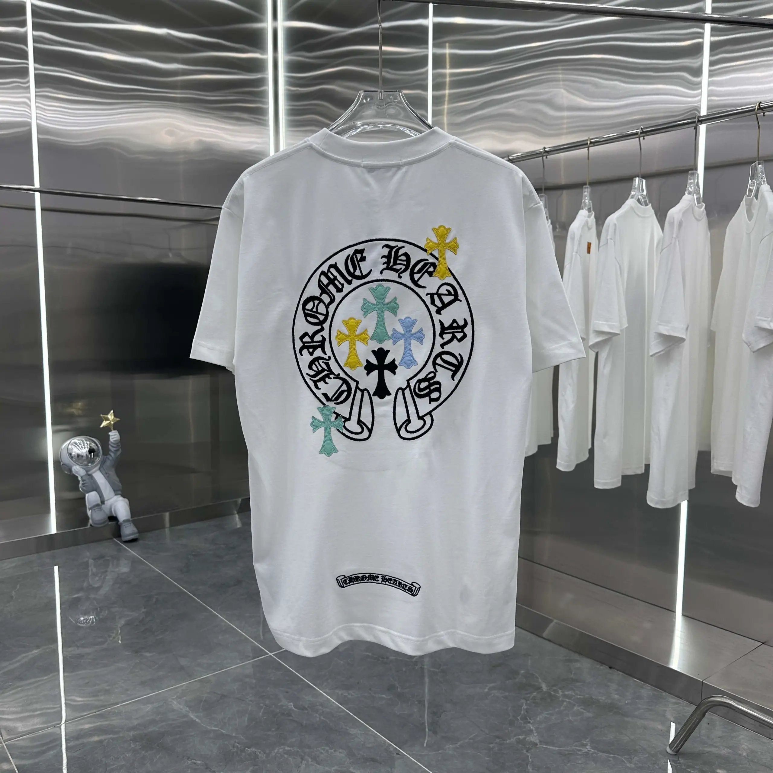 Chrome Hearts T-shirt Front and Back Burnt Flower Patchwork Embroidery logo round Neck Short Sleeve25ss New pure cotton T Unisex T-Shirt OS Loose Fit Base Shirt Top Half Sleeve T-Shirt