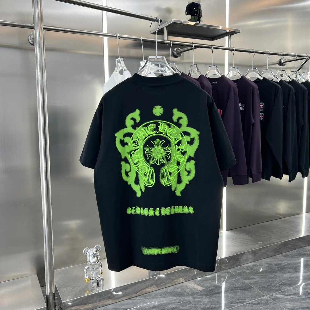 Chrome Hearts T-shirt Horseshoe 3D Silicone logo Round Neck Short Sleeve Pure Cotton Unisex T T-shirt OS Loose Fit T-Shirt Casual Simple Base Shirt