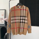 Burberry Sweater Plaid Color Block V Cardigan Sweater for Men and Women, Long Sleeve Pullover, Unisex, Thickened OS Loose Fit Top Versatile Casual Jacket Lazy Style