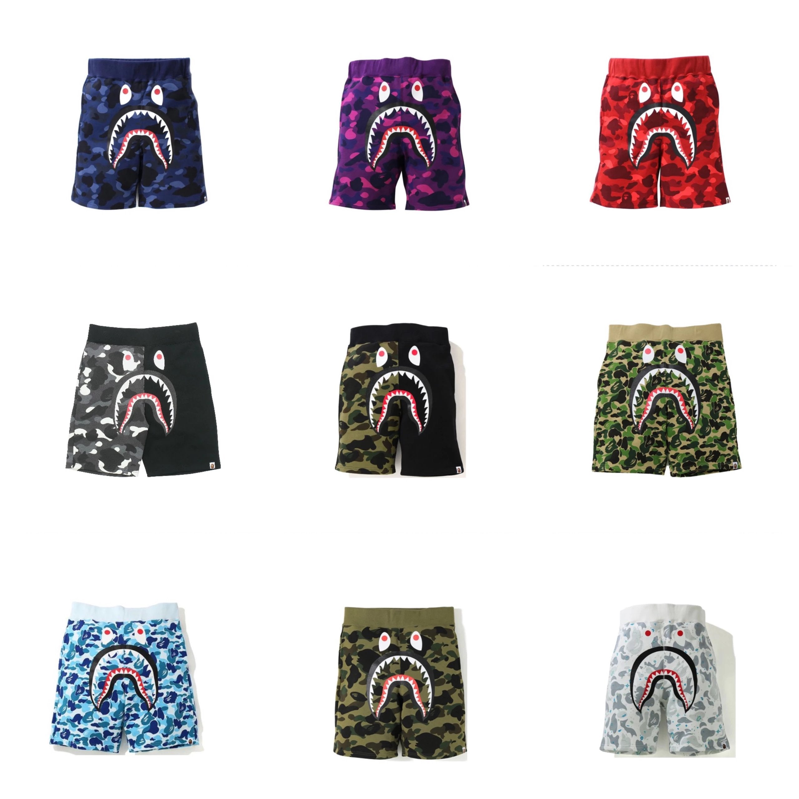 Bape Shorts Top Version Fashion Brand Shark Shorts Camouflage Men's and Women's Same Casual Five-Point Sports Pants