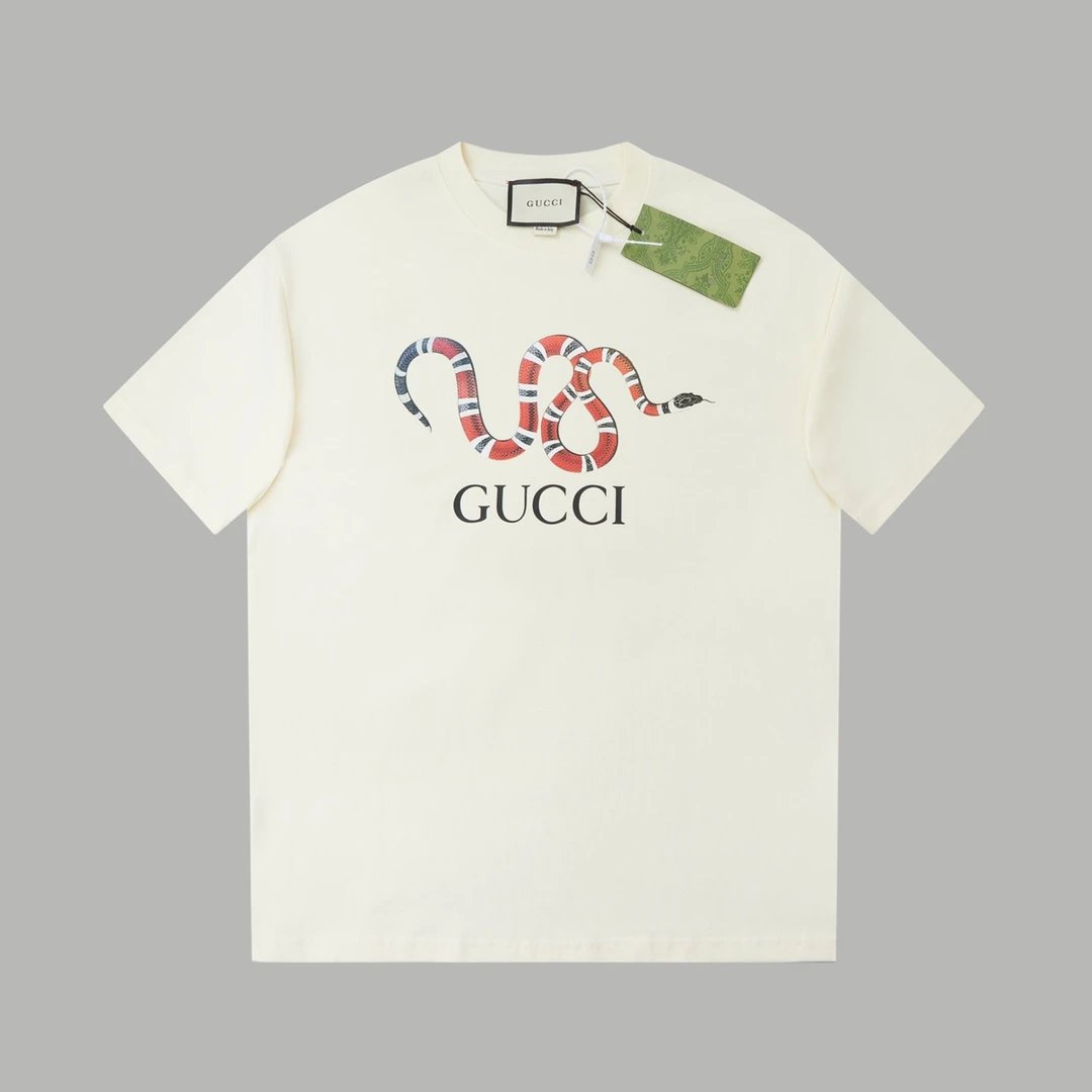Gucci T-shirt Coiled Snake Pattern Print logo Year of the Snake Limited Edition Crew Neck Short Sleeve25ss New Pure Cotton Unisex Style T T-shirt OS Loose Fit Base Shirt Half Sleeve T-Shirt Top