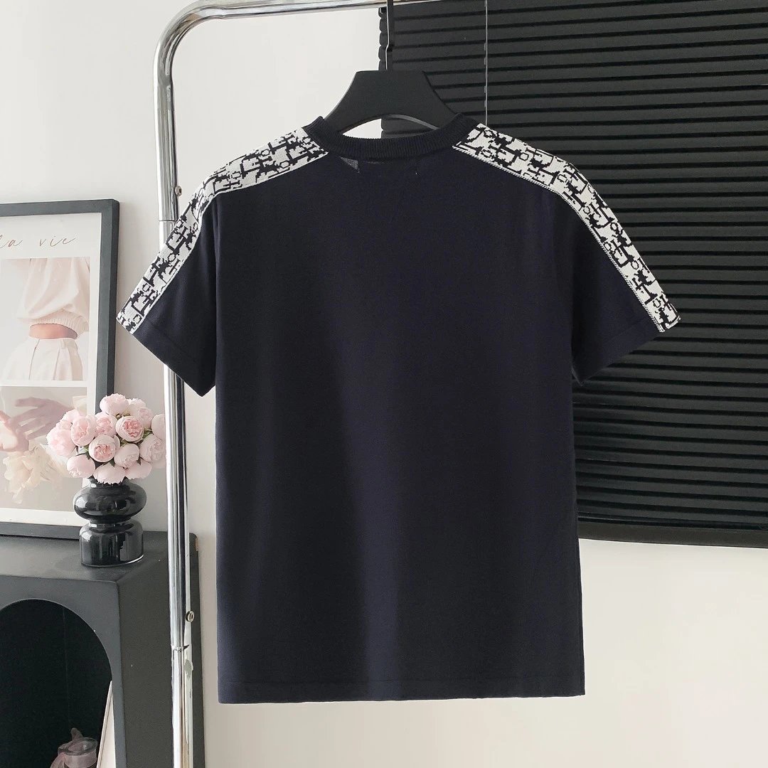 Dior T-shirt Ribbed Crew Neck Sweater Short Sleeve25ss New Pure Cotton Unisex Style T T-shirt OS Loose Fit Base Shirt Top Half Sleeve T-Shirt