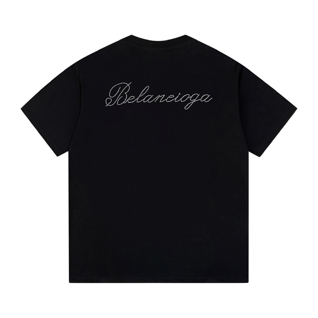 Balenciaga T-shirt Backside Rhinestone Lettering logo round Neck Short Sleeve25ss New pure cotton T Unisex T-Shirt OS Loose Fit Base Shirt Top Half Sleeve T-Shirt