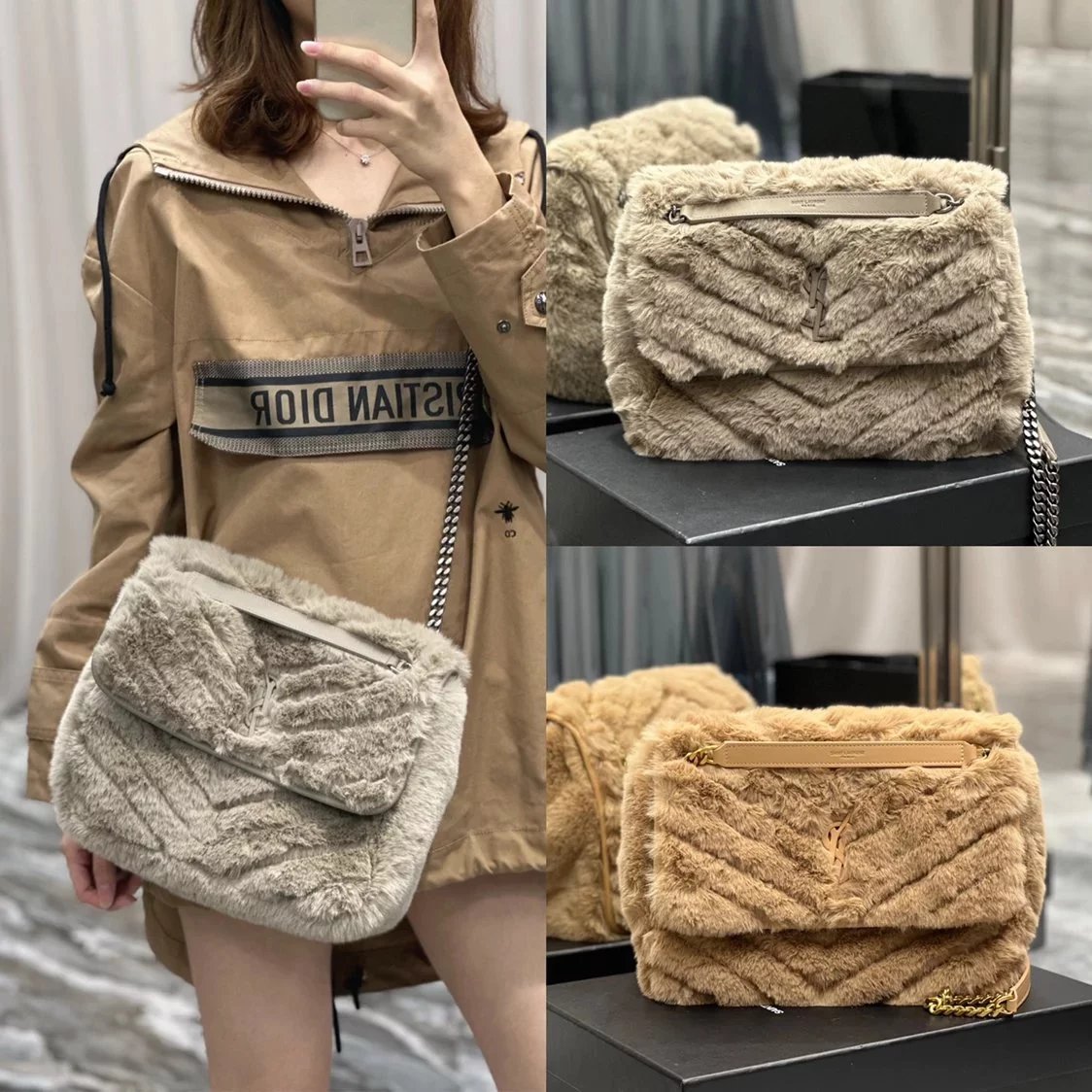 YSL Women's Bag Top version 【Original Factory】23Autumn and Winter New Niki Series Rabbit Fur Bag niki Messenger Bag Hobo Bag Shoulder Bag Messenger Bag Yang Shulin New Rabbit Fur with Cowhide Niki Genuine Leather Women's Bag Medium28cm498894