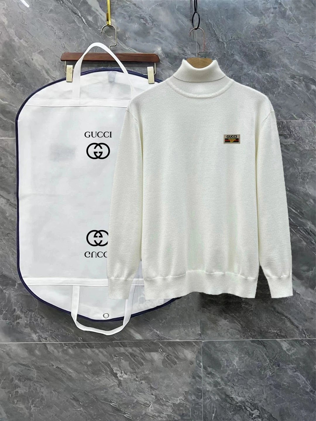 Gucci Sweater Ribbon Green logo Turtleneck Sweater Coat Unisex Outerwear Long Sleeve Soft Lazy Style OS Loose fit