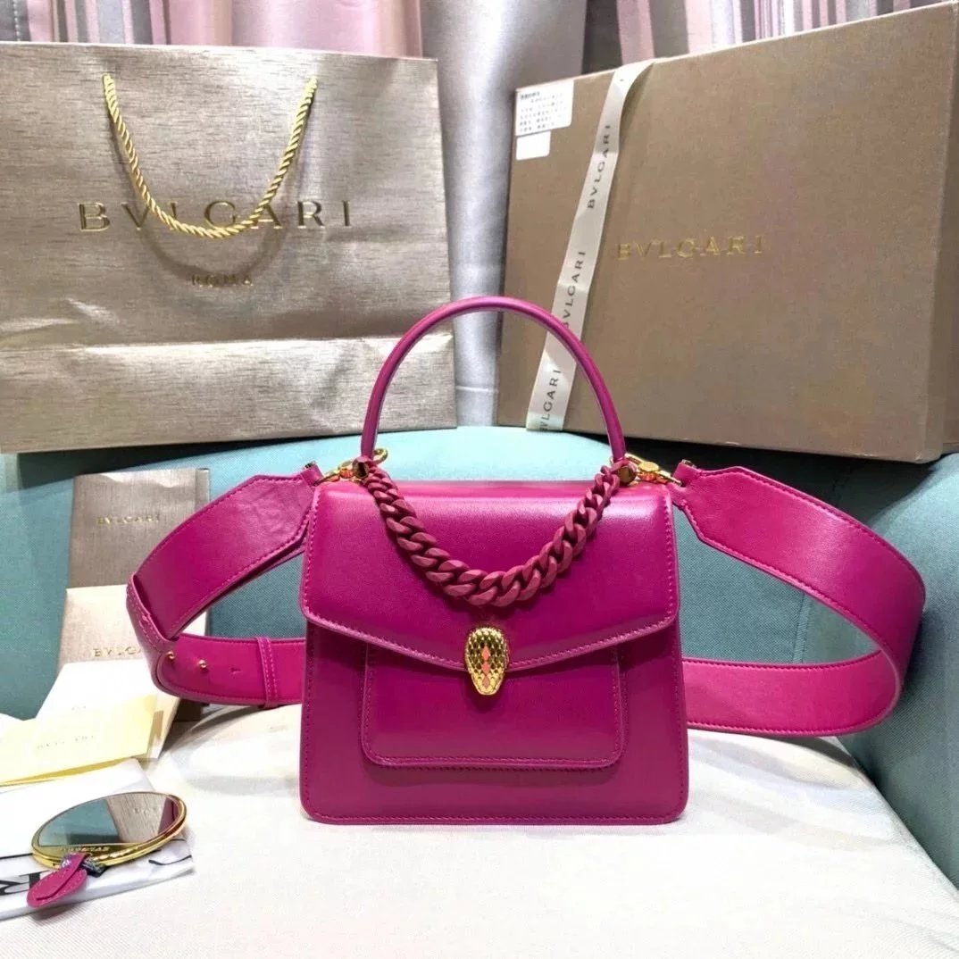 BVLGARI Bag Top version 【Original Quality】2021New Women's Bag Limited Edition Snake Head Buckle Red Enamel Snake Eye Women's Shoulder Bag/Crossbody Handbag Bag Decorated with a Snake's Head Naza Same Product Detachable Shoulder Strap