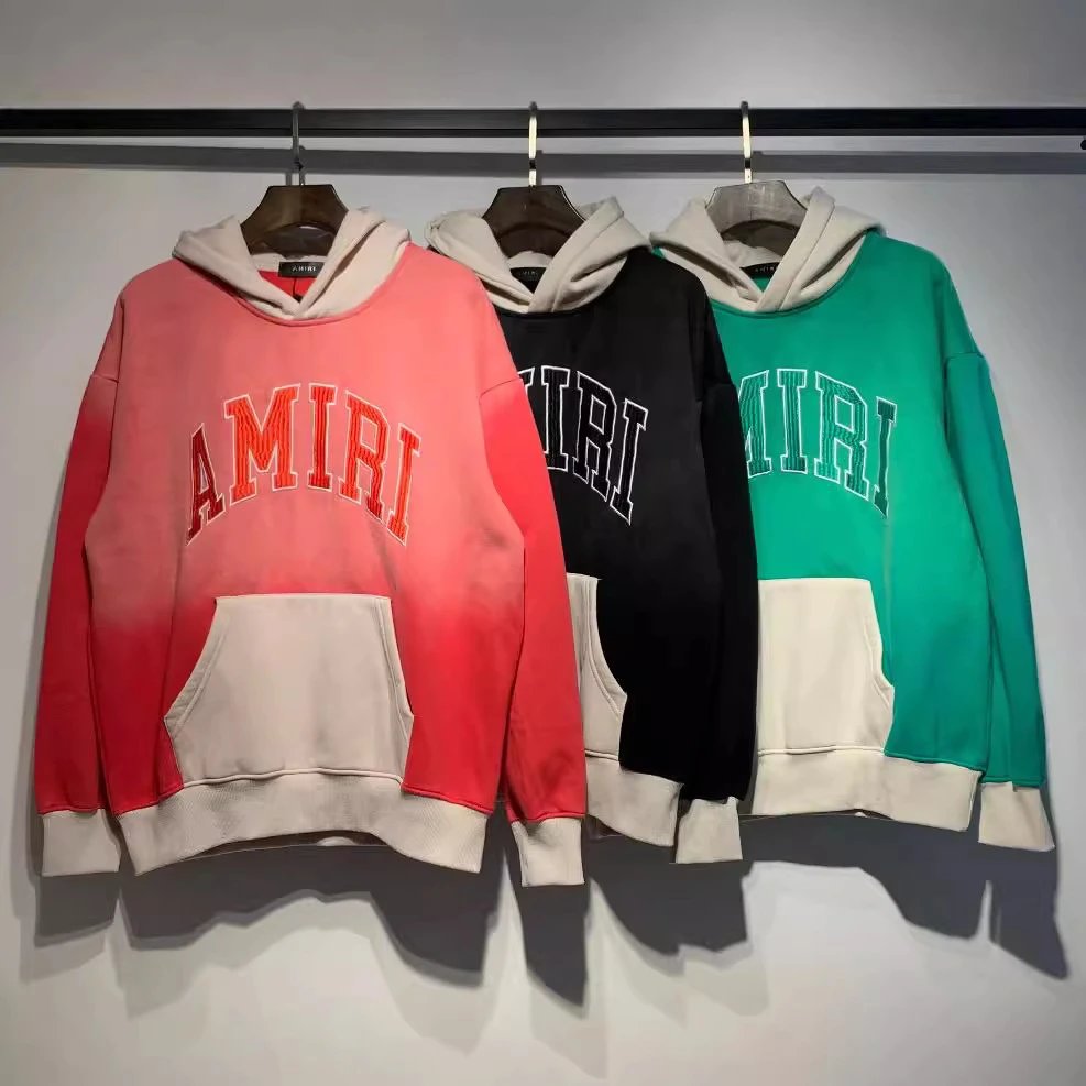 Amiri Hoodie 2024Autumn and Winter New Patchwork Embroidered Letters Velvet Padded Hooded Sweatshirt Same Style for Men and Women