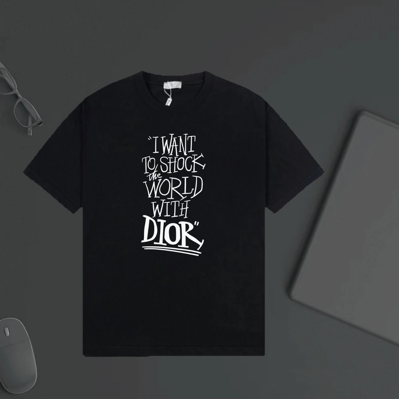 Dior T-shirt English Print on the Chest logo round Neck Short Sleeve25ss New pure cotton T Unisex T-Shirt OS Loose Fit Base Shirt Top Half Sleeve T-Shirt