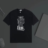 Dior T-shirt English Print on the Chest logo round Neck Short Sleeve25ss New pure cotton T Unisex T-Shirt OS Loose Fit Base Shirt Top Half Sleeve T-Shirt