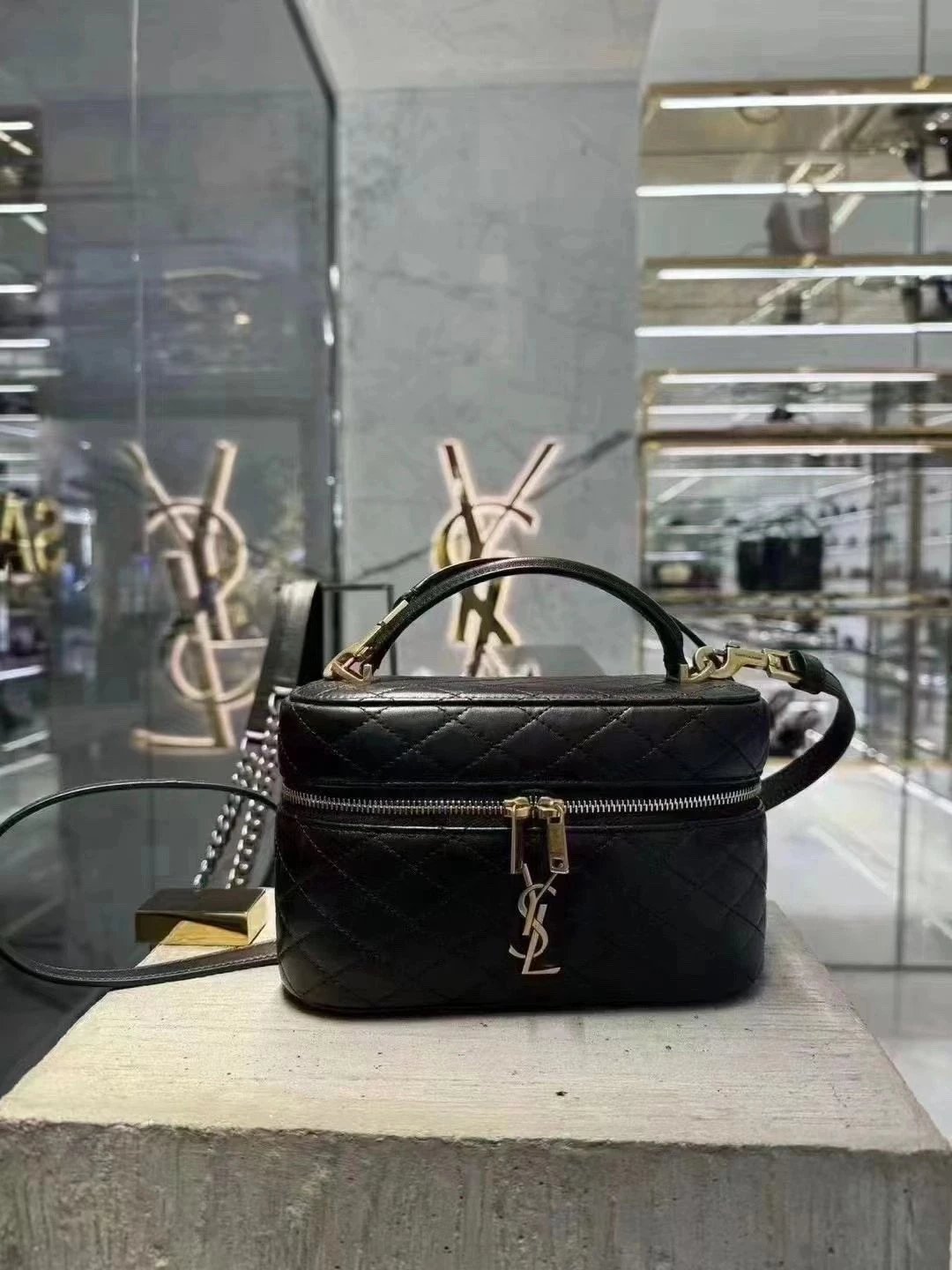 YSL Women's Bag Top version 【Original Leather】2024New GABYMINI Box Bag Cosmetic Bag Park Caiying Same Style Sheepskin Makeup Box Bag Handbag Messenger Bag766731