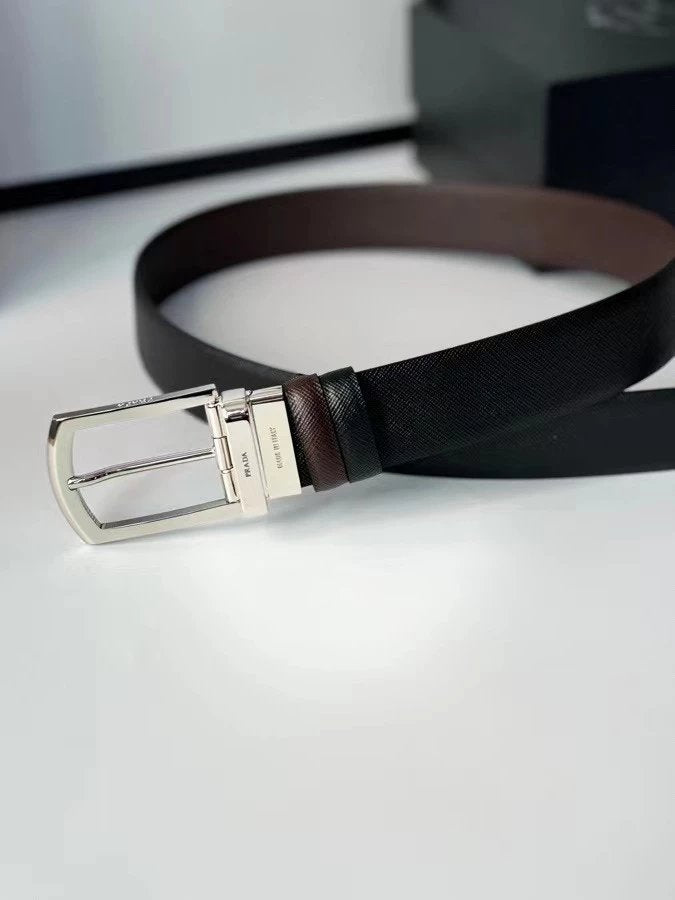 PRADA Belt Top version 【First Layer Cowhide】Men's Belt P Home Classic Business Belt Fashion Casual Width:3.5cm Boutique Pattern Automatic Buckle316Fine Steel Made Selected First Layer Cowhide Italian Leather Embryo PA Sliding Teeth Are Strong and Durable