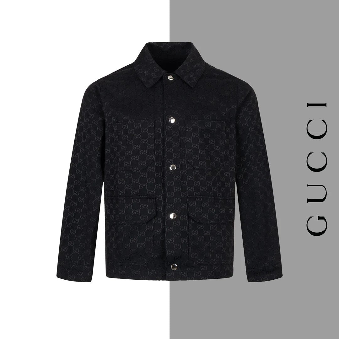 Gucci Jackets Dark Pattern Jacquard Vintage Washed Denim Jacket Unisex Autumn Winter New Sports Casual Loose Fit Versatile