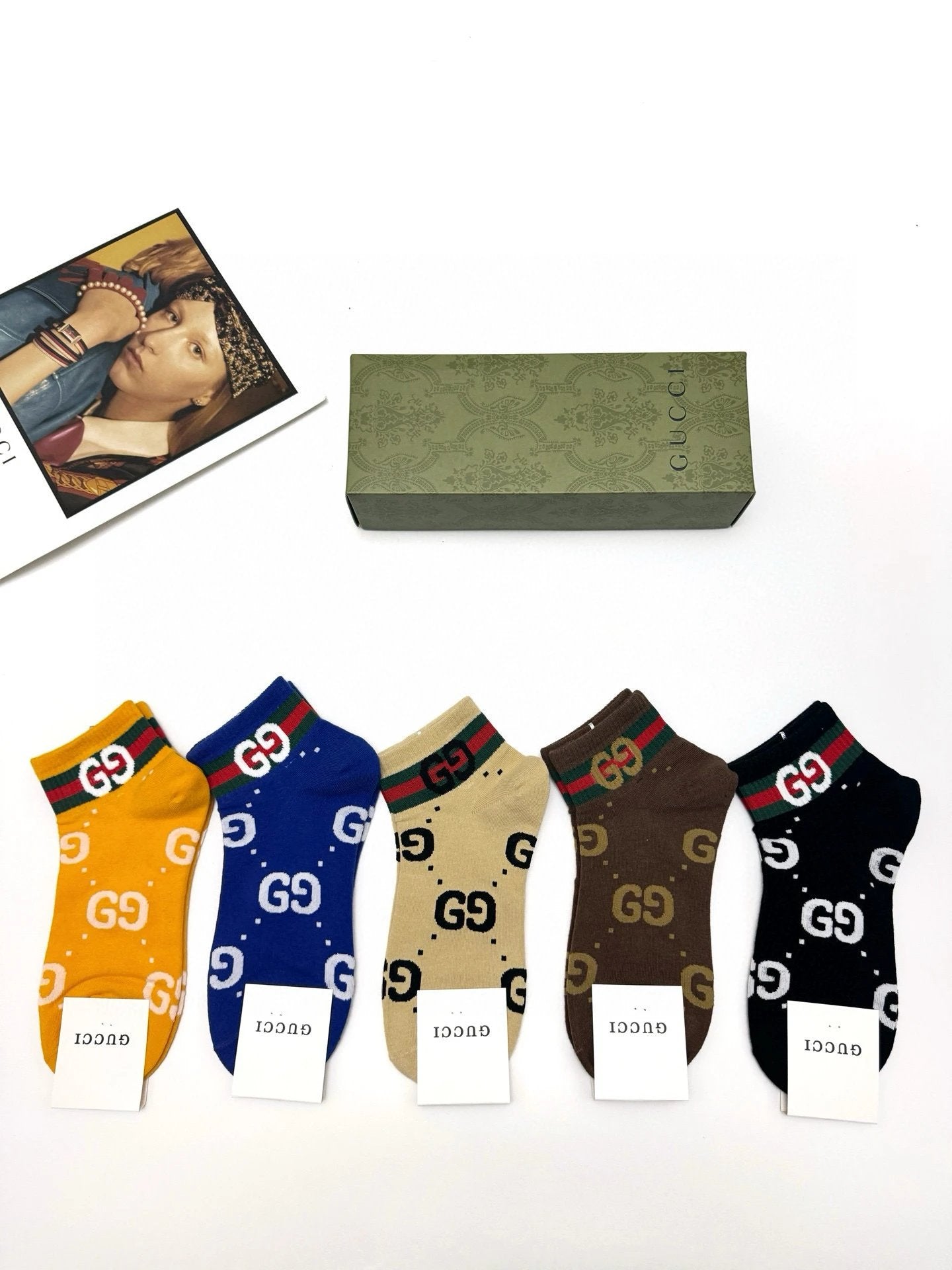 Gucci Sock 【a Box5Double】Classic Letters logo Breathable Fashion25ss New Short Tube Cotton Socks Spring Summer Autumn Sports Casual Versatile Business Thin Deodorant Sweat-Absorbing