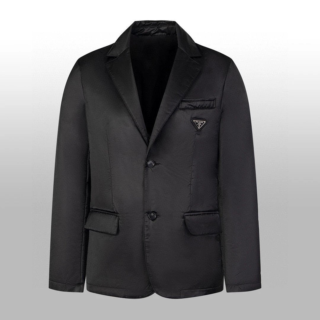 PRADA Jackets Autumn and Winter Thickened Cotton-Padded Lapel Suit Fabric Made of Recycled Nylon RE-Nylon Men's Business Casual Versatile Jacket
