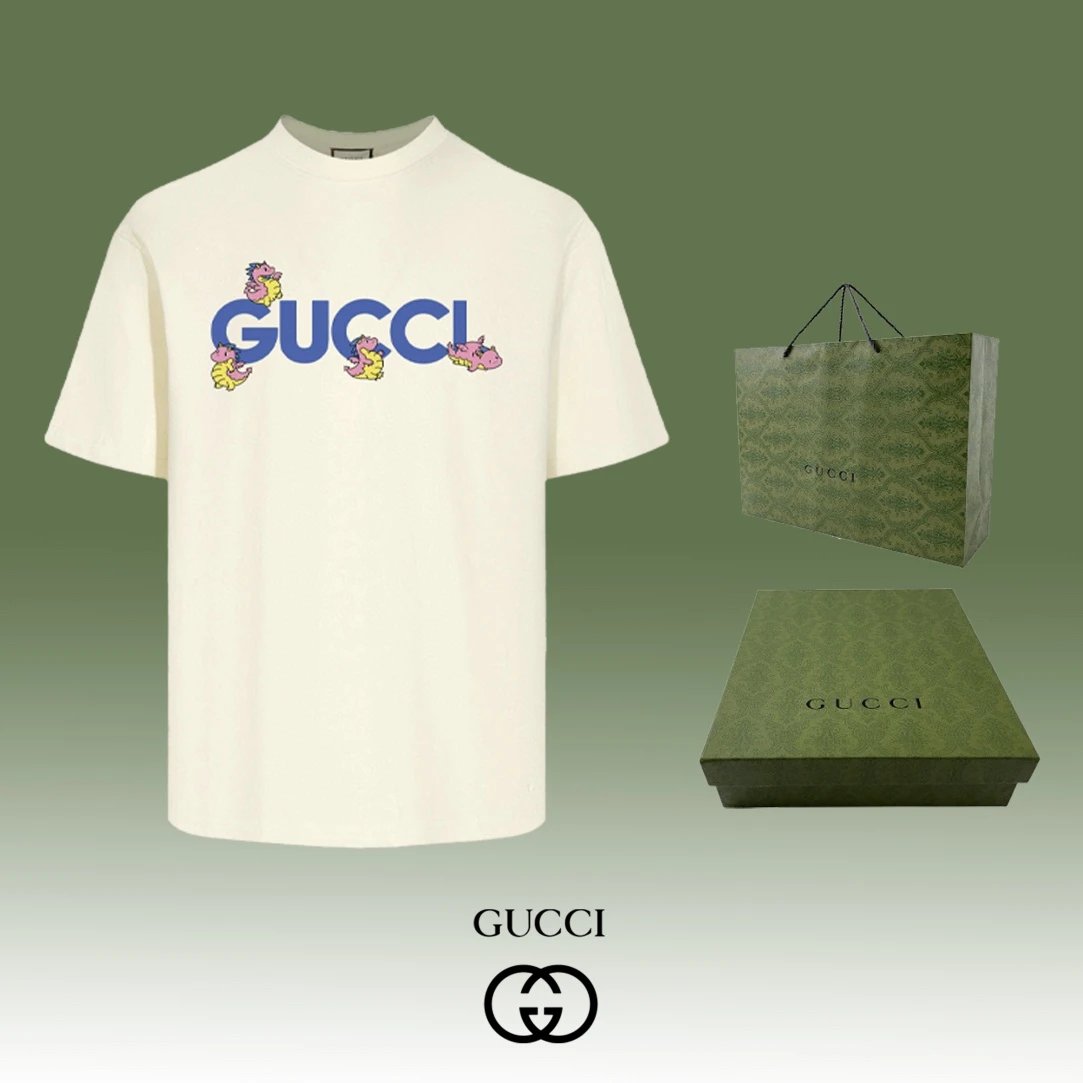 Gucci T-shirt Cartoon Letter Print on Chest logo round Neck Short Sleeve25ss New Pure Cotton Unisex Style T T-shirt OS Loose Fit Base Shirt Half Sleeve T-Shirt Top Half Sleeve