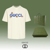 Gucci T-shirt Cartoon Letter Print on Chest logo round Neck Short Sleeve25ss New Pure Cotton Unisex Style T T-shirt OS Loose Fit Base Shirt Half Sleeve T-Shirt Top Half Sleeve