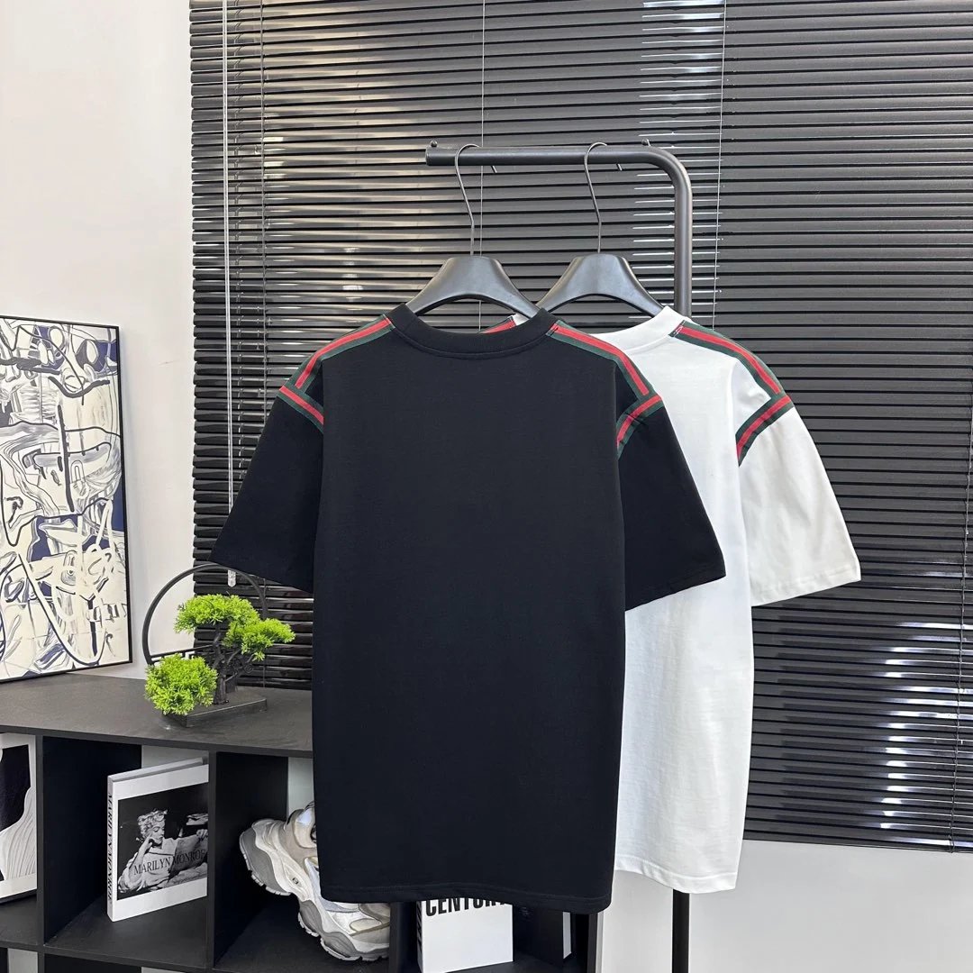 Gucci T-shirt New Style Woven Ribbon Small Letter Front Chest Embroidery logo round Neck Short Sleeve25ss New pure cotton T Unisex T-Shirt OS Loose Fit Base Shirt Top Half Sleeve T-Shirt