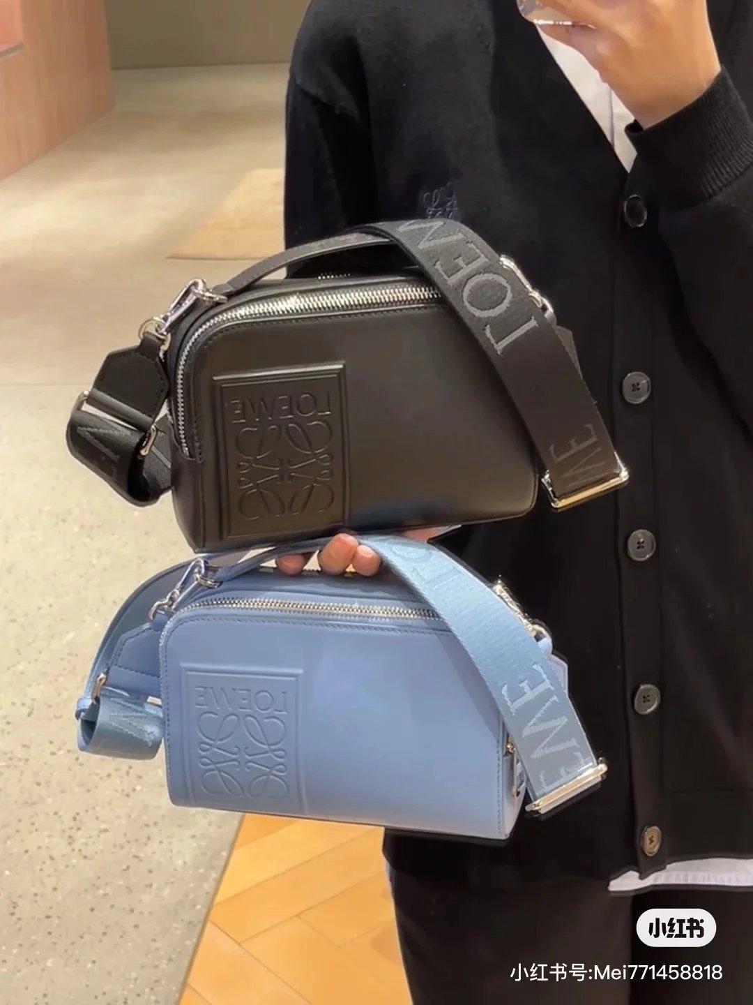 LOEWE Women's Bag Top version 【Original Leather Hardware】2023New Small Box Camera Bag Men's and Women's Same Horizontal Camera Bag Messenger Bag Shoulder Bag Double Zipper Open and Close Two Zipper Compartment Pocket Classic Cowhide