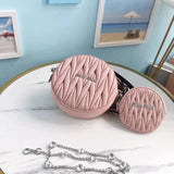 Miu Miu Bag Top version MIU Pleated Small round Biscuit Three-in-One Diamond Chain Bag Mother Bag Waist Bag Crossbody Bag