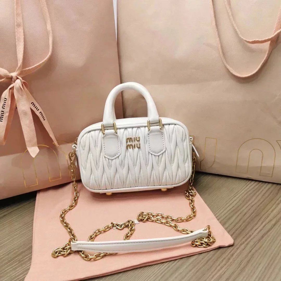 Miu Miu Bag Top version 【Original Order】New Product toopretty Bowling Bag Pillow Bag Travel Bag Box Bag Handbag Shoulder Bag Messenger Bag Women's Bag5BB124